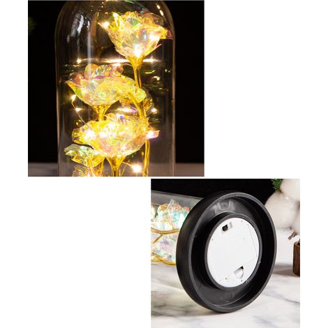 LED-Rosenleuchte, Rose im Glas auf Holzsockel, künstliche Rosenblume, konservierte Rose mit LED-Beleuchtung (1/5)