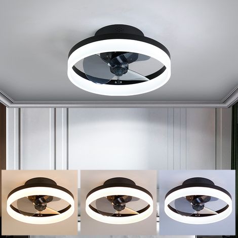 Ventilateurs de plafond à profil bas de 45 cm avec lumières et télécommande, ventilateur de plafond à intensité variable, montage encastré, noir