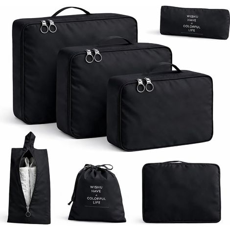 Organisateurs de voyage pour valises et filets à linge lot de 6 noir sacs de rangement pour vêtements accessoires de voyage pour maison et déplacement (1/5)