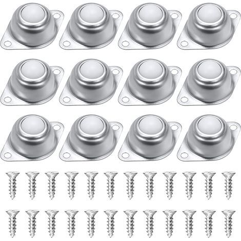 Pair Möbelrollen, 12er-Pack Kugelrollen, Kugelrollen aus Nylon und Edelstahl, mit 24 Schrauben, zum Schieben von Gepäckwagen, Möbeln und Rollstühlen
