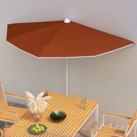 Parasol de balcon - Demi-parasol- Parasol de jardin avec mât - Pare-soleil - 180x90 cm Terre cuite HNDX562120 (1/5)