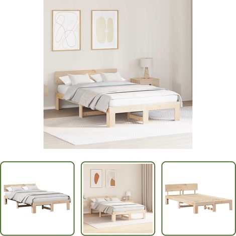 vidaXL Estructura de cama Natural 135 x 190 cm Madera de pino macizo (1/5)
