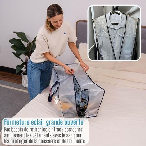 Sac Rangement Vêtements grand, Sacs Déménagement Pliable avec Sangles de Sac à Dos et Poignées Solides, Alternatives aux Cartons de Déménagement (Transparent) (1/4)