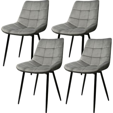 Lot de 4 Chaises de salle à manger, Siège moderne chaise à carreaux, rembourrées, surface en velours lisse-charge 120 kg-avec pieds en fer, gris clair (1/5)