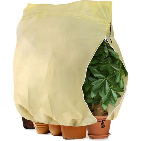 Housse D'hivernage pour Plante, Housse de Protection pour Plantes Ajustable avec Cordon de Serrage à Glissière, Anti-Givre Réutilisable Sac de Protection des Plantes, 180 x 120 cm, Beige (1/5)