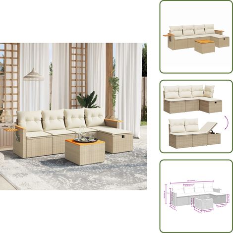 Salon de jardin avec coussins 6 pcs beige résine tressée - Ensemble Salon De Jardin - Mobilier Extérieur - Canapé Jardin - Chaise Lounge - Set Jardin (1/5)