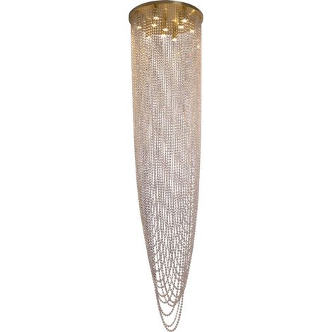 Searchlight Swoop Lampadario a sospensione a 10 luci, ottone satinato e cristallo trasparente (1/3)