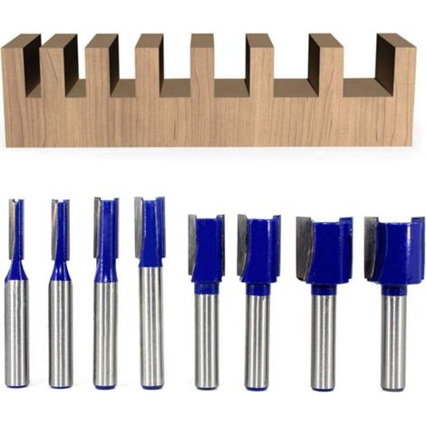 Set of 8 straight router bits with 8mm shank, double flute, straight router bits for woodworking: 5mm, 6mm, 8mm, 10mm, 12mm, 14mm, 18mm, 20mm