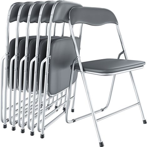 Set da 6 Sedia Pieghevole Slim Opaca in Metallo Sedie Salvaspazio per Ufficio Casa Campeggio Salotto Cucina In Ecopelle con Comoda Seduta Imbottita 78 x 44 x 44 cm (Grigio) - Colore: Gray