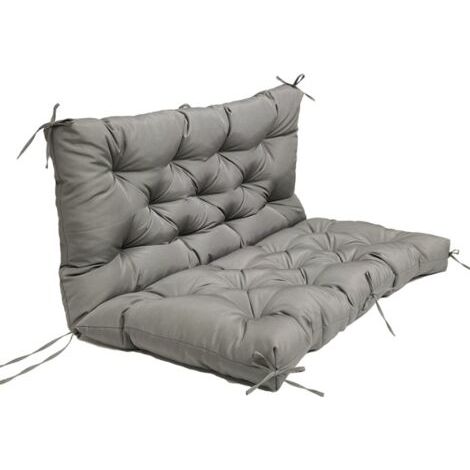 royaluxe-Coussin de banc de jardin à dossier haut, 2 places, env. 100 x 100 x 10cm, gris crail, clair (1/2)