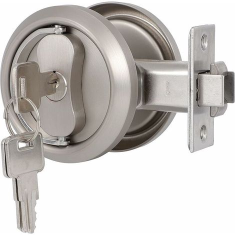 Verrou de porte coulissante en nickel brossé avec clé, loquet de poche pour porte de grange, écartement 35-50 mm, finition argentée (1/5)