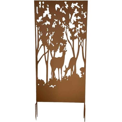 Treillis décoratif forêt enchantée – Couple de chevreuils – Dimensions 60x10x140cm – Design unique en couleur rouille – La Grande Prairie