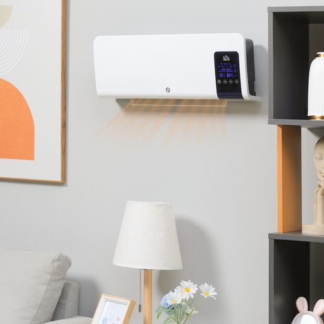 Chauffage soufflant oscillant mural avec minuterie 12 heures et 2 modes de chauffage, 54,5 x 12 x 21,5 cm, blanc (1/5)