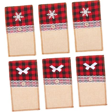 Ensemble de 6 sachets à couverts en toile de jute : sac à vaisselle pour couteaux, fourchettes, ustensiles, style vintage, réutilisable, lavable, parfait pour Noël, mariages, dîners et fêtes (1/5)
