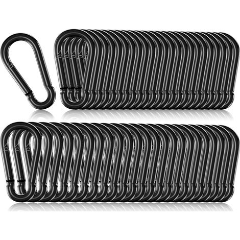 Lot de 50 mousquetons robustes de 5 cm (2 pouces), M5, en acier galvanisé noir, résistants à la rouille, pour hamac, camping, randonnée, pêche et balançoire. (1/5)