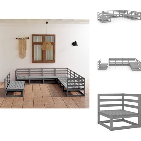 Salon de jardin 9 pcs gris bois de pin massif - Salon De Jardin - Mobilier De Jardin - Meubles De Jardin - Set De Salon De Jardin - Bois De Pin (1/5)