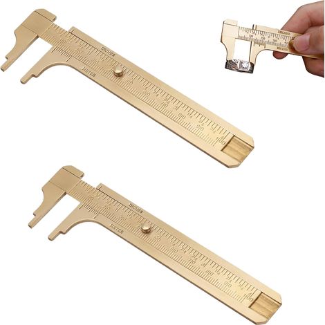 2 Stück Mini-Messschieber aus Messing, analoger Messschieber, Messing-Messschieber, Doppelskala, Messwerkzeug, Messschieber (Doppelskala 100 mm)