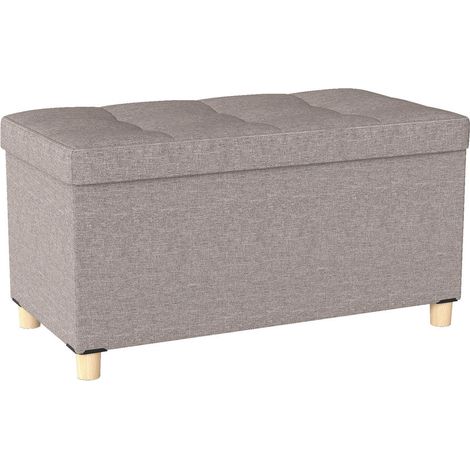 Tissu en lin banc coffre de rangement 30 pouces, couvercle réversible plateau imitation bois, pour salon ou entrée (1/5)