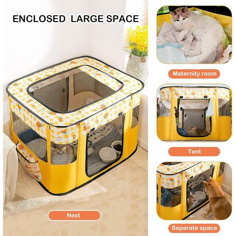 Fournitures pour animaux de compagnie Chat maison pliante chiot chien chat cage enceinte chien chat chenil tente chiot chaton salle de maternité 705545cm jaune (1/4)