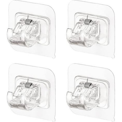 Lot de 4 supports de tringle à rideau sans perçage, crochets auto-adhésifs pour tringle à rideau, cintres pour salle de bain, cuisine, maison, salle de bain et hôtel (transparent) (1/5)
