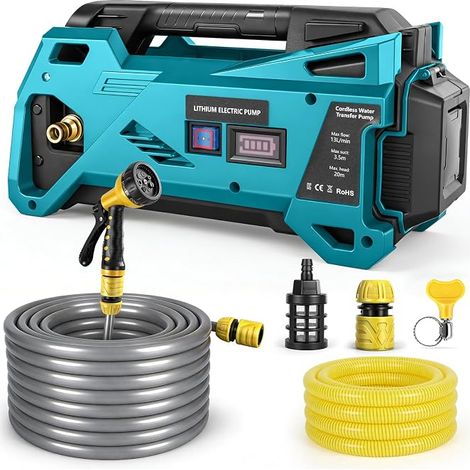 Water Pump Compatible with 18V Battery, Portable Cordless Self-Priming Electric Pump for Home, Pool, RV, Garden, Spa, Pond, Aquarium (No Battery) (1/5)