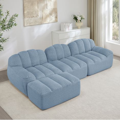 Sofá esquinero modular 288x165x79 cm de tela azul con otomana, sin montaje – MEUBLIV (1/5)