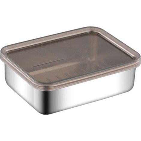 Boîte à fromage en acier inoxydable pour réfrigérateur, avec base surélevée, idéale pour ranger la charcuterie et les aliments. Couvercle inclus. (1/5)
