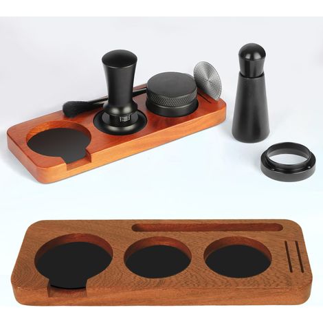 Base de stockageBoîte de rangement en bois pour tasseur à café, tasseur à café professionnel, support pour porte-filtre à café, support pour tasseur et base de fixation. (1/5)