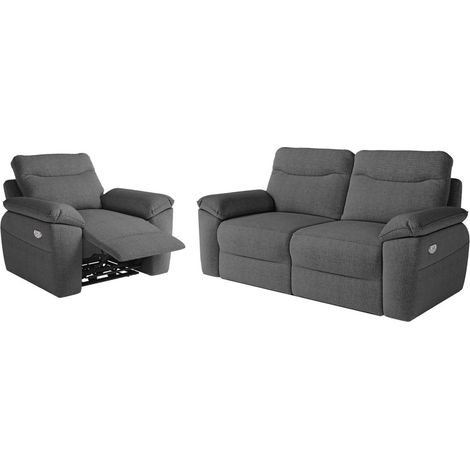 PACK - Canapé de relaxation ROSS électrique 3 places et fauteuil en tissu texturé 3D - Gris foncé (1/5)