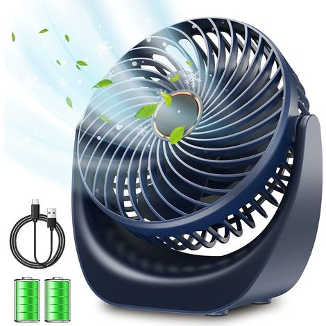 Ventilador de escritorio USB silencioso con batería recargable de 4000 mAh, pequeño ventilador de mesa con 5 velocidades para dormitorio y cocina, mini ventilador portátil. (1/5)