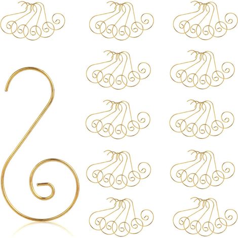 100 Stück goldene Weihnachtshaken, S-förmige Weihnachtskugelhaken, Aufhänger für Weihnachtsbäume und Tannenbäume, Festtagsdekorationen (1/3)