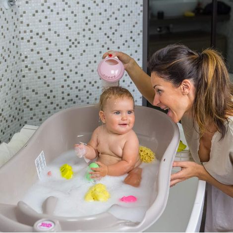 Okbaby Onda Vaschetta Bagnetto Neonato 0-12 Mesi con Termometro Digitale - Grigio (1/4)