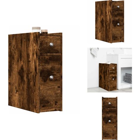 Badschrank Schmal mit Rollen Räuchereiche Holzwerkstoff - Schmaler Badezimmerschrank - Badezimmerschrank Schmal - Schmale Badezimmerschränke - Hoher Badezimmerschrank (1/5)
