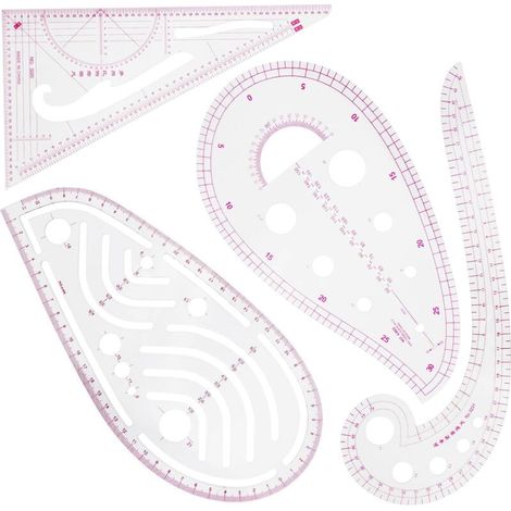 4 Pièces Regle Couture Règle Métrique Transparentes Règle de Mesure de Courbe Outils de Couture en Plastique pour Les Motifs L (1/4)