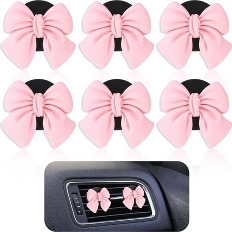 4cm Set of 6 Car Air Fresheners with Pink Bow - Interior Accessory for Women and Girls - Aromatherapy - Essential Oil Diffuser for Car Decoration