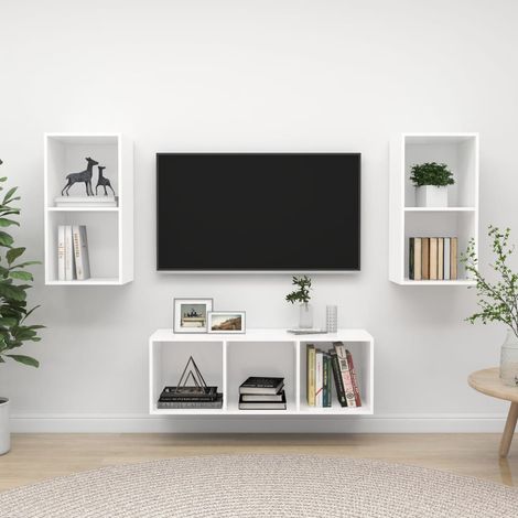 FIMEI Ensemble de meuble TV 3 pcs Blanc Aggloméré (1/5)