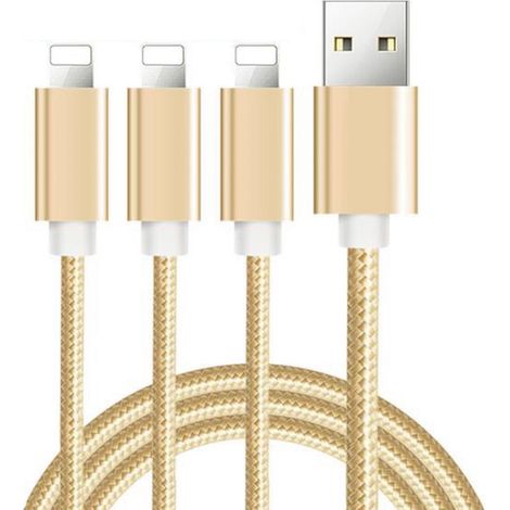Lot de 2 câbles de charge USB en nylon 3-en-1 avec connecteurs iPhone