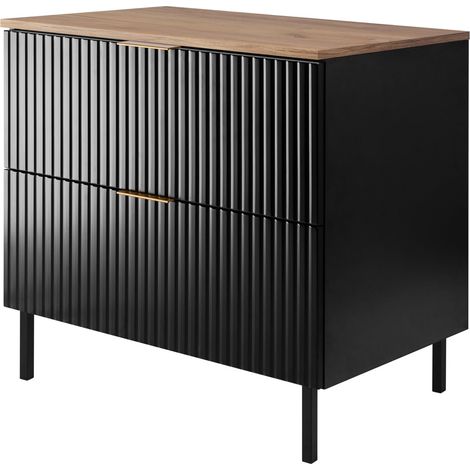 Mobile lavabo, Nero / Rovere Craft + maniglia dorata, 80 x 77 x 46 cm + Piano, piedi neri (1/5)