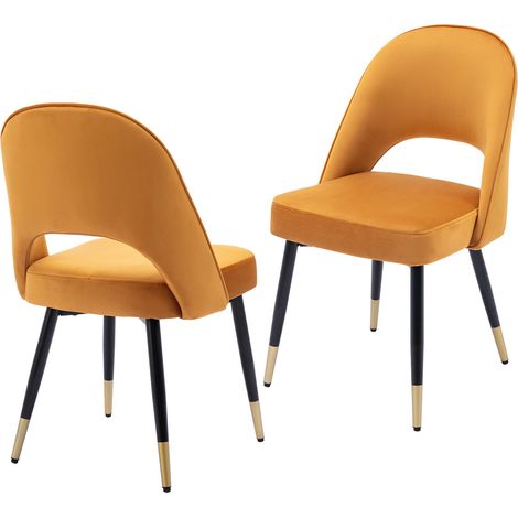Wahson Velvet Dining Chairs Set of 2 - Modern Upholstered Kitchen Chairs with Comfortable Backrest for Living Room Restaurant Cafe, Yellow