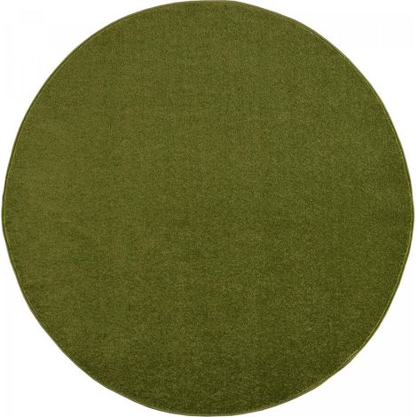 Tapis salon et chambre Ø150cm vert rond tissé motif uni NOSSA