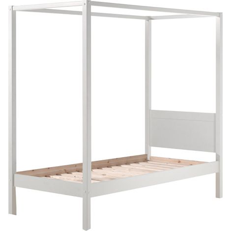Lit à baldaquin 90x200 Sommier Inclus Vipack Pino - Blanc (1/3)