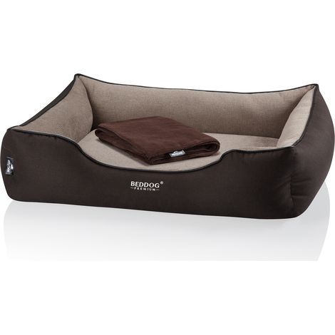 BedDog Premium Cama ortopédica para perro CLARA, Espuma con memoria, sofá para perro, tela, funda removible, manta de felpa de regalo:MELANGE (beige/marron), XL (1/5)