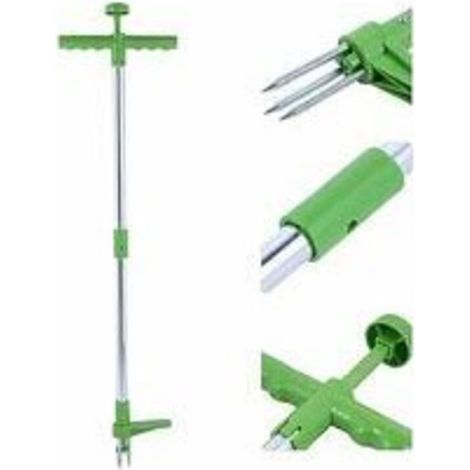 Extracteur de mauvaises herbes et outil d'extraction de racine de désherbeur vertical rotatif télescopique avec poignée en acier et désherbeur de jardin manuel à 3 griffes