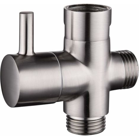 Robinet 3 voies en laiton massif G1/2 pour douchette, montage universel, nickel brossé DSF007NA (1/5)