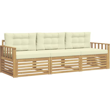 Outdoor-Sofagarnitur 3 stk. Weiß und Creme Polyester vidaXL