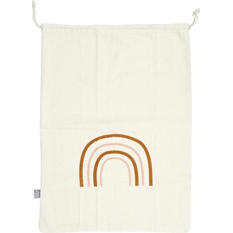 Sac à linge en tissu motif arc-en-ciel - Beige - L 70 x l 50 cm - Livraison gratuite (1/3)