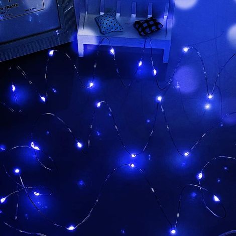 Guirlande Lumineuse à Piles, 50 LED 5M/16FT Micro Fil d'Argent LED Firefly Light Décoration DIY pour Mur de Pots de Tente de Chambre (Bleu) (1/5)