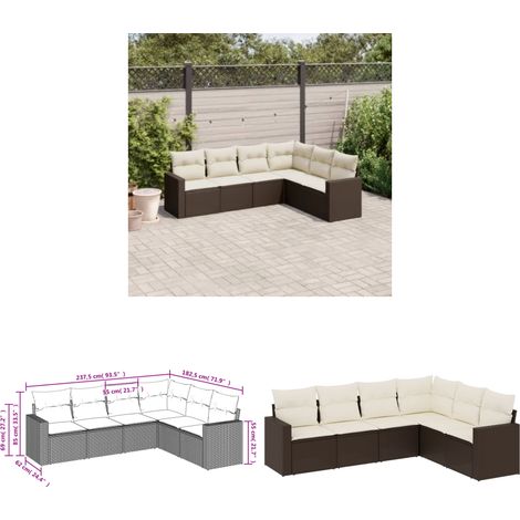 6-tlg. Garten-Sofagarnitur mit Kissen Braun Poly Rattan - Gartensofa - Outdoor Möbel - Gartenmöbel Set - Rattan Sofa - Lounge Set - Home & Living
