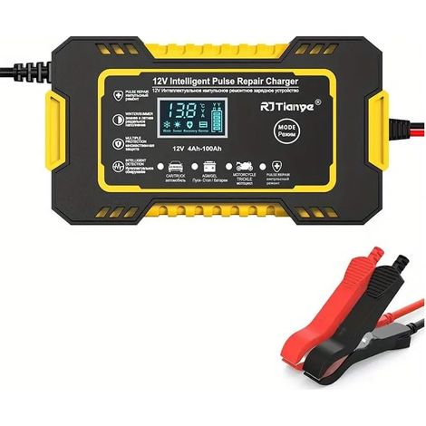 Chargeur de batterie de voiture, chargeur d'entretien intelligent portable 12 V-6 A avec désulfatation et compensation de température (1/5)