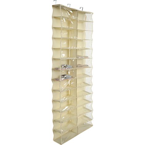 Organisateur Chaussures et Accessoires Porte Rangement 26 Pockets Suspension 13 Niveaux Non-Tissé PVC Beige Dimensions 56x16x160cm (1/5)
